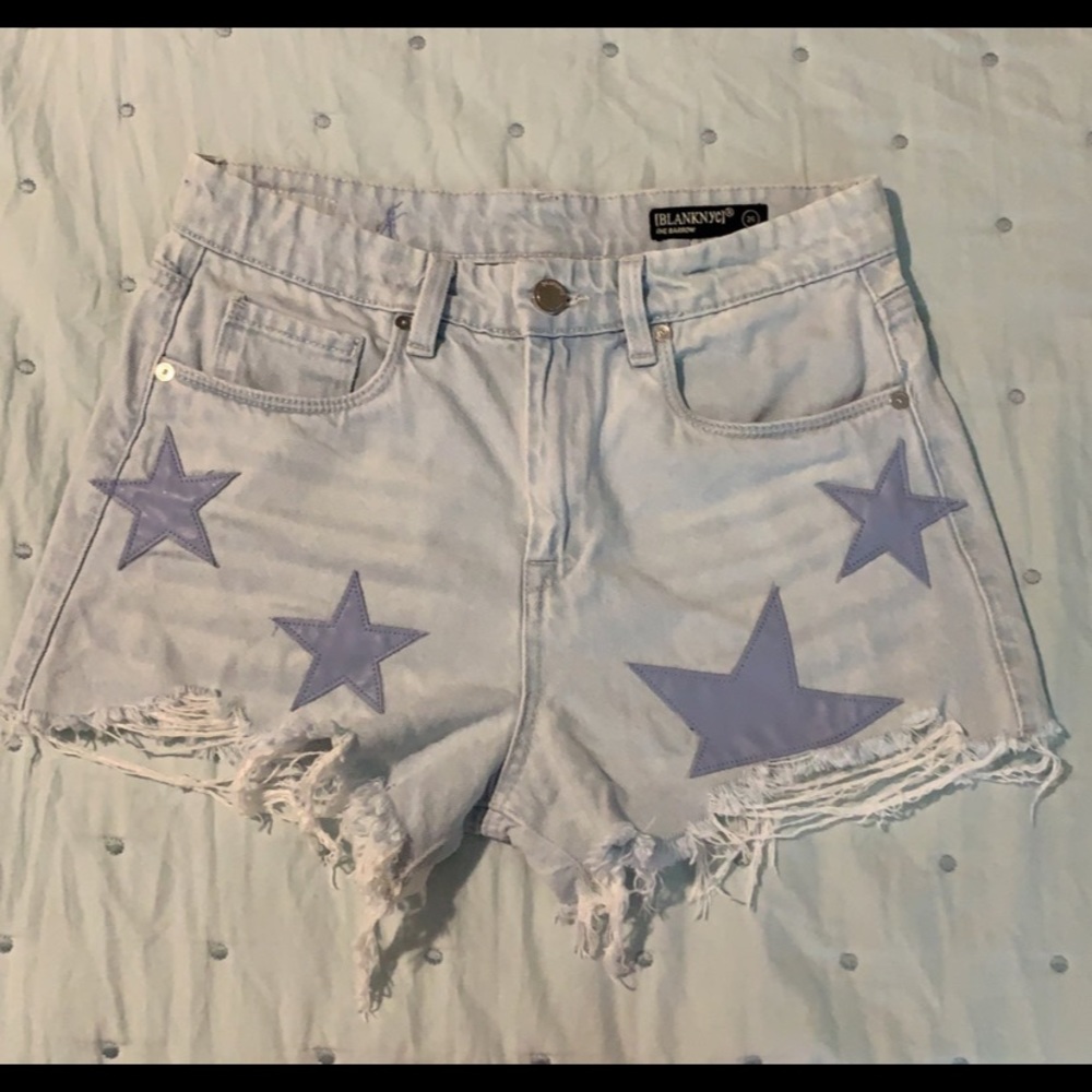 Blank NYC star distressed denim shorts